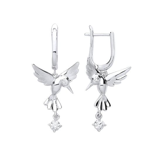 Silver CZ Hummingbird Solitaire Drop Earrings - GVE710
