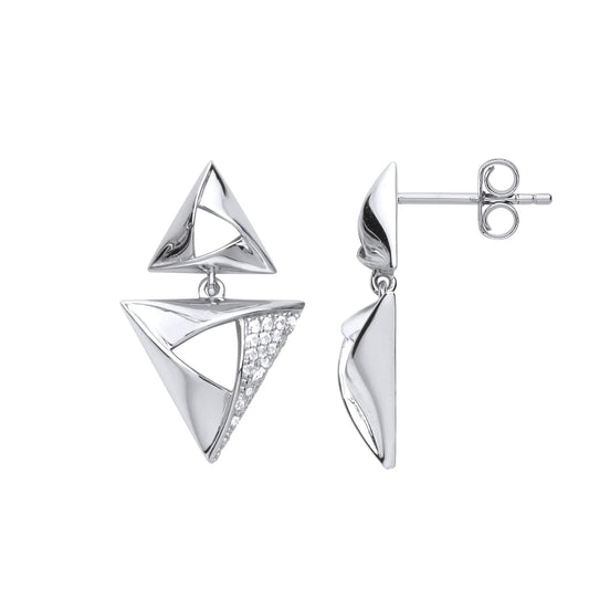 Silver CZ Triangle Hamantaschen Drop Earrings - GVE713