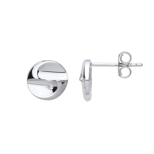 Silver CZ Concave Disc Stud Earrings - GVE719
