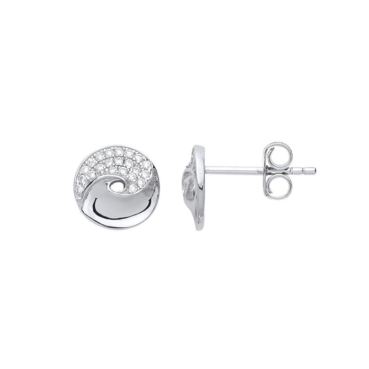 Silver CZ Donut Swirl Stud Earrings - GVE720