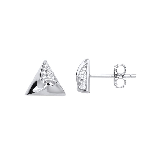 Silver CZ Triangle Hamantaschen Stud Earrings - GVE726