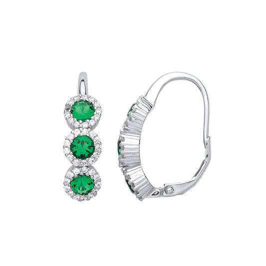 Silver Green CZ Trilogy Halo Cluster Drop Earrings - GVE732EM