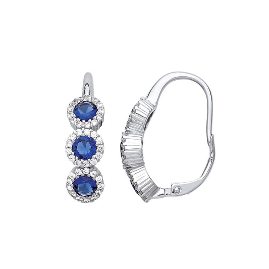 Silver Blue CZ Trilogy Halo Cluster Drop Earrings - GVE732SAP