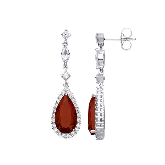 925 Silver Red Pear Marquise CZ Tears of Joy Halo Drop Earrings - GVE735RU