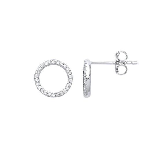 Silver CZ Halo Hoop Eternity Ring Drop Earrings - GVE741