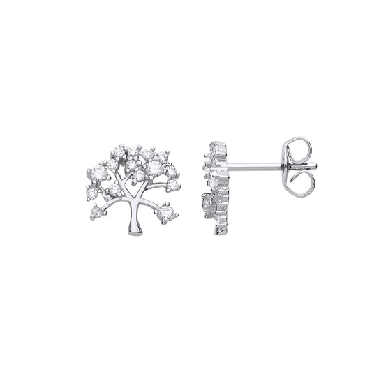 Silver CZ Tree of Life Cluster Drop Earrings - GVE744