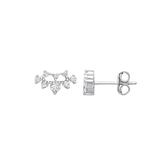 Silver CZ Tiara Cluster Stud Earrings - GVE745
