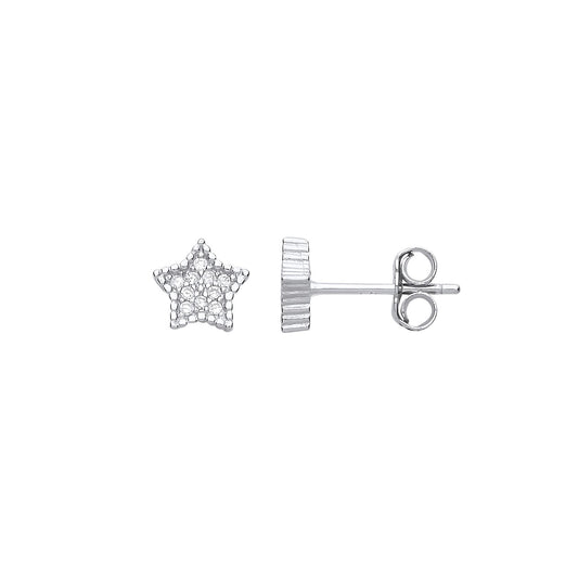 Silver CZ Bead Edge Star Cluster Stud Earrings - GVE746