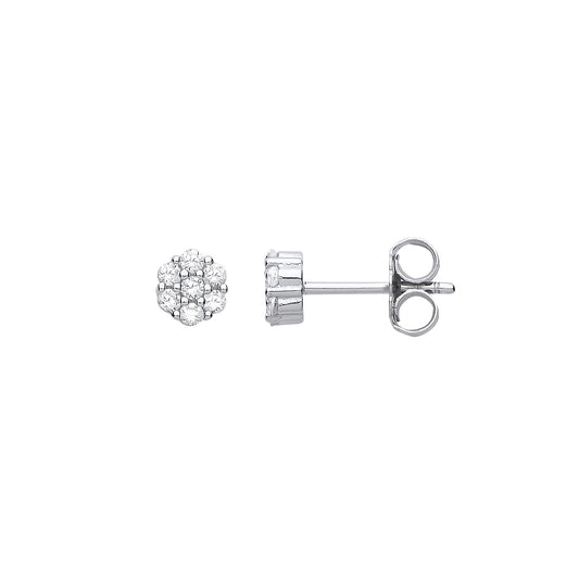Silver CZ Mini Cluster Stud Earrings - GVE748
