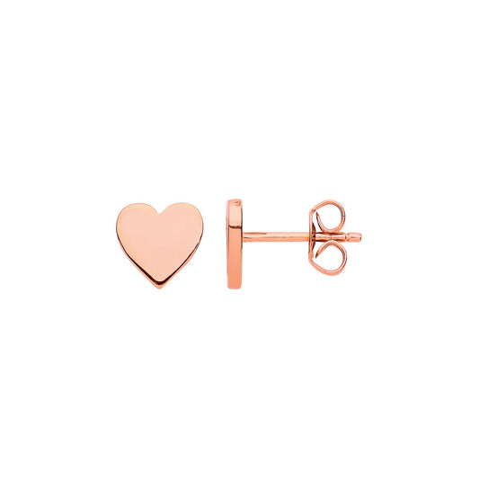 Rose Silver Plain Love Heart Stud Earrings - GVE753