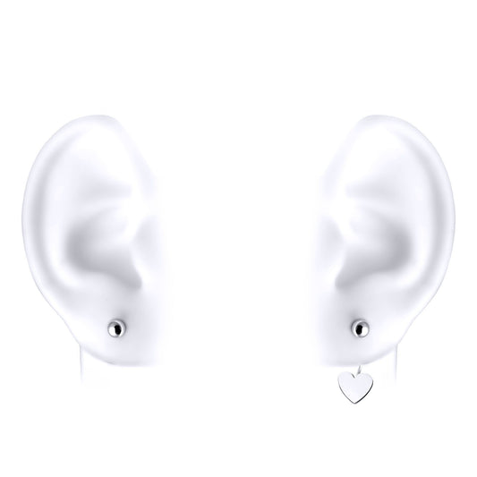 Silver Convertible Love Heart Ball Drop Jacket Earrings - GVE756