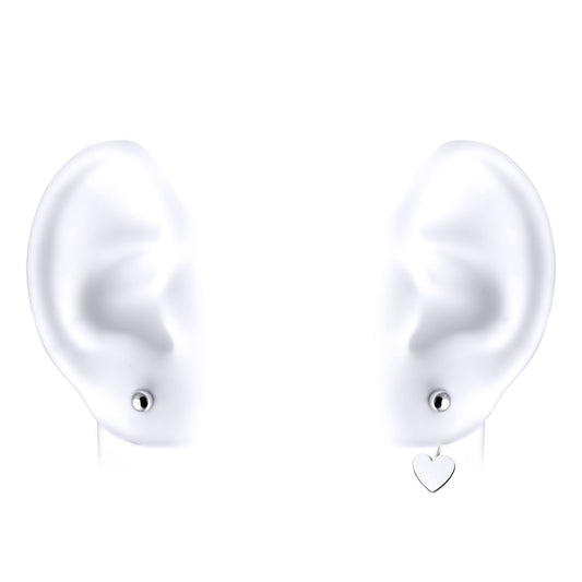 Silver Convertible Love Heart Ball Drop Jacket Earrings - GVE756