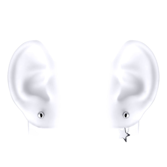 Silver Convertible Star Ball Drop Jacket Earrings - GVE757