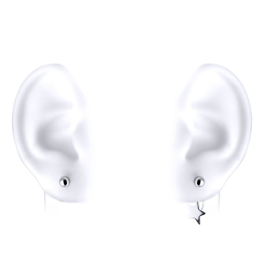 Silver Convertible Star Ball Drop Jacket Earrings - GVE757