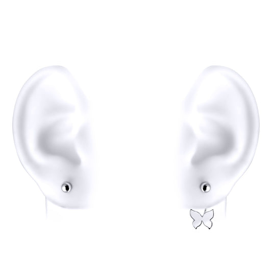 Silver Convertible Butterfly Ball Drop Jacket Earrings - GVE758