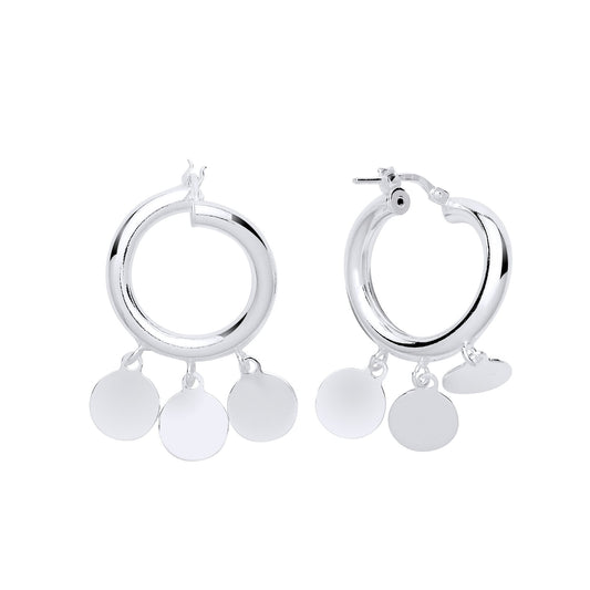 Silver Chandelier Droplets Hoop Drop Earrings 19mm - GVE761