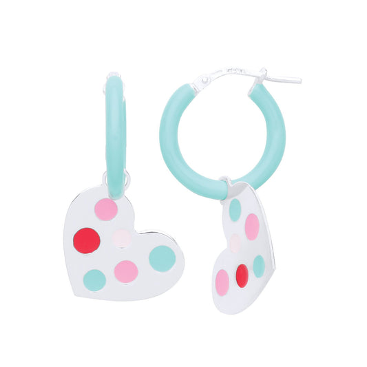 Silver Baby Blue Pastel Enamel Dots Love Heart Drop Earrings - GVE766