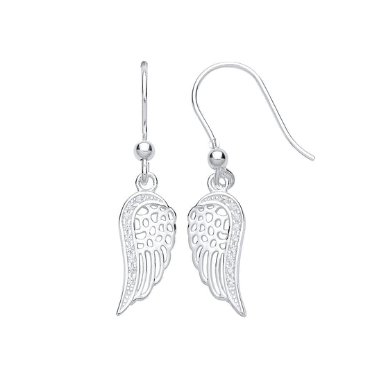 Silver CZ Angel Wings Drop Earrings - GVE768