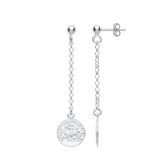 Silver Medallion Ball & Chain Drop Earrings - GVE770