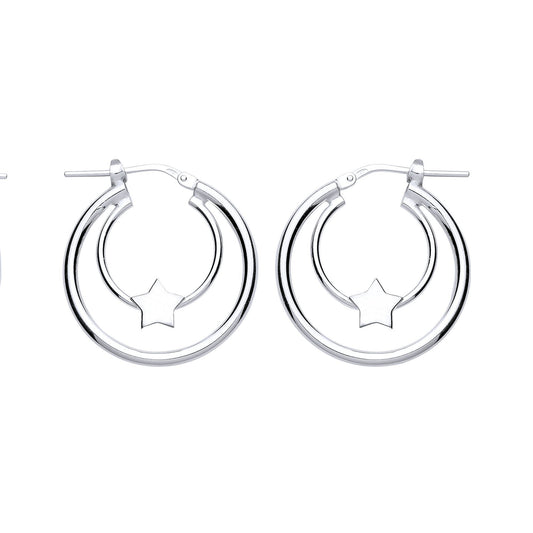 Silver Twinkle Star Double Hoop Earrings 18mm - GVE776
