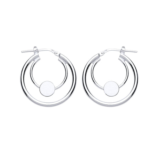 Silver Disc Double Hoop Earrings 18mm - GVE777
