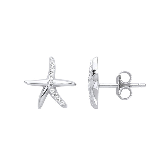Silver CZ Starfish Stud Earrings - GVE778