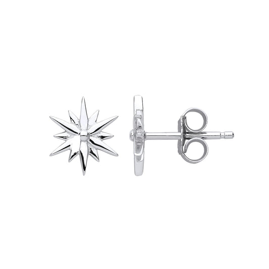 Silver Star Burst Stud Earrings - GVE779