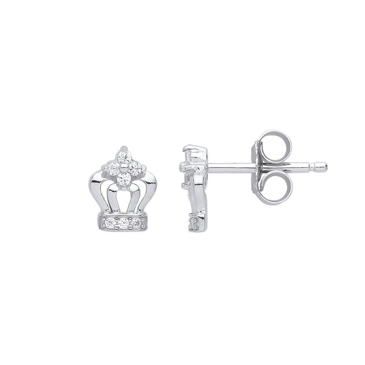 Silver CZ Crown Drop Earrings - GVE781
