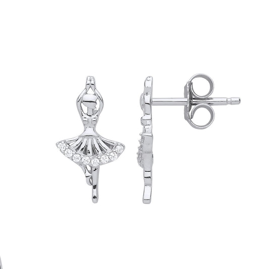 Silver CZ Ballerina Ballet Dancer Drop Earrings - GVE783