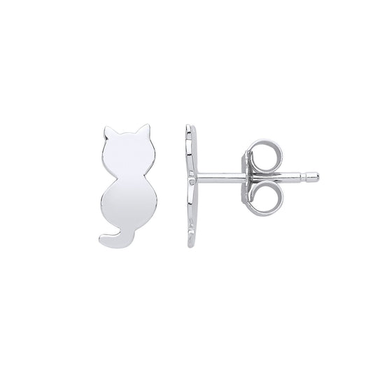 Silver Cat Silhouette Stud Earrings - GVE786