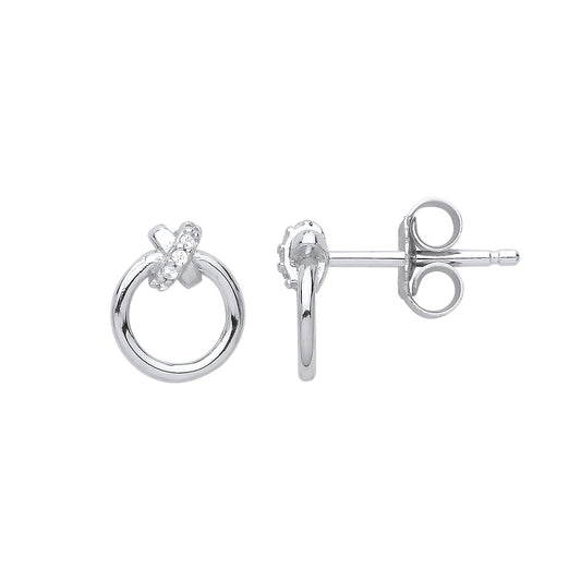Silver CZ Kiss Knot Rings Drop Earrings - GVE790