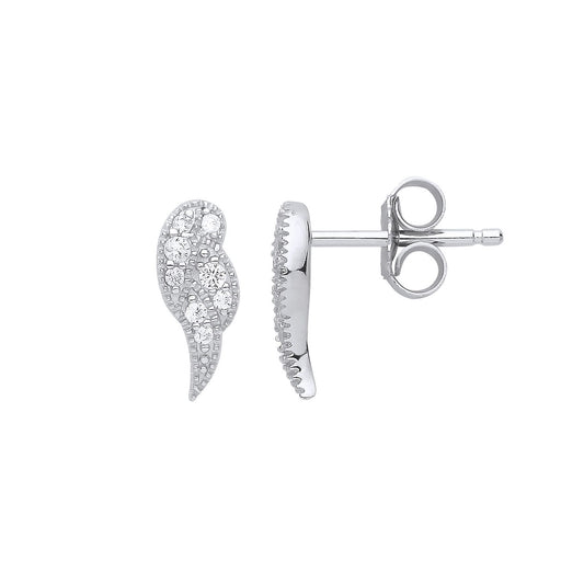 Silver CZ Angel Wings Drop Earrings - GVE791
