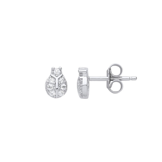 Silver CZ Ladybird Cluster Stud Earrings - GVE792