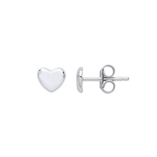Silver Plain Love Heart Stud Earrings - GVE793