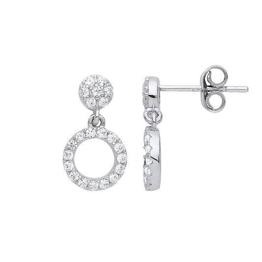 Silver CZ Halo Hoop Drop Earrings - GVE794