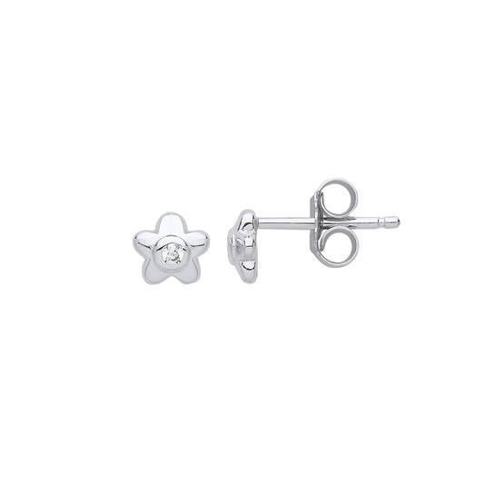 Silver CZ Cute Daisy Solitaire Stud Earrings - GVE799