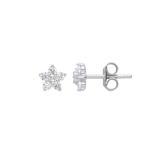 Silver CZ Daisy Star Cluster Stud Earrings - GVE800