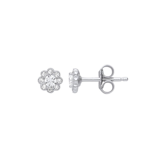 Silver CZ Mini Daisy Flower Cluster Stud Earrings - GVE801