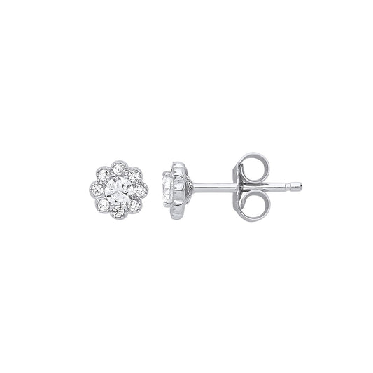 Silver CZ Mini Daisy Flower Cluster Stud Earrings - GVE801