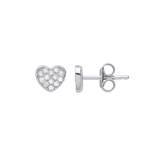 Silver CZ Love Heart Cluster Stud Earrings - GVE803