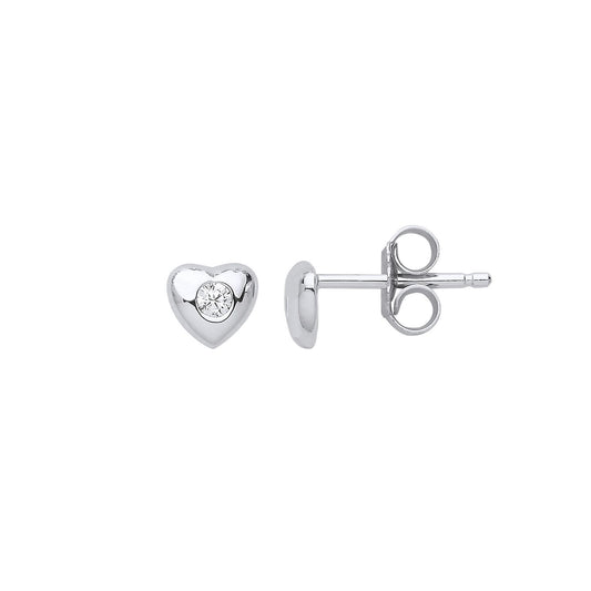 Silver CZ Love Heart Solitaire Stud Earrings - GVE804