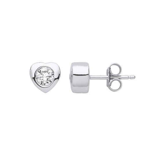 Silver CZ Love Heart Solitaire Stud Earrings - GVE805