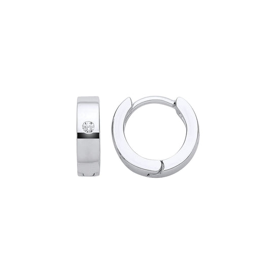 Silver CZ Solitaire Huggie Hoop Earrings 13mm - GVE808