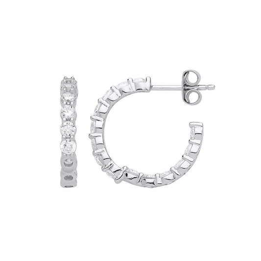 Silver CZ Illusion-set Inside Out Eternity Hoop Earrings 18mm - GVE810