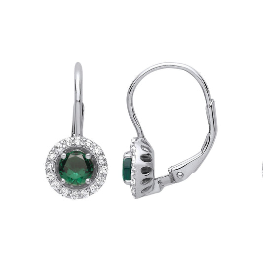 925 Sterling Silver Green CZ Solitaire Saturn Halo Drop Earrings - GVE813EM