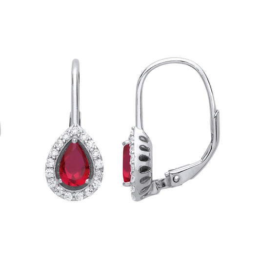 925 Sterling Silver Red Pear CZ Tears of Joy Halo Drop Earrings - GVE814RU