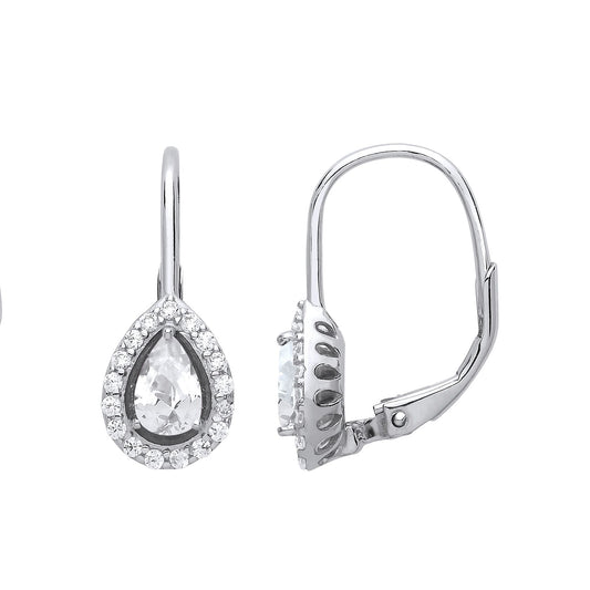 925 Sterling Silver Pear CZ Tears of Joy Halo Drop Earrings - GVE814WH