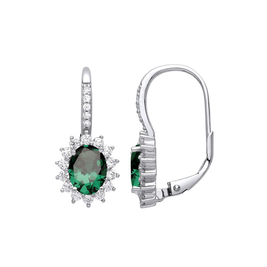 925 Sterling Silver Green Oval CZ Solitaire Cluster Drop Earrings - GVE817EM