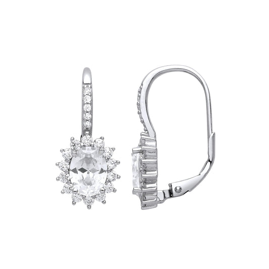 925 Sterling Silver Oval CZ Solitaire Cluster Drop Earrings - GVE817WH