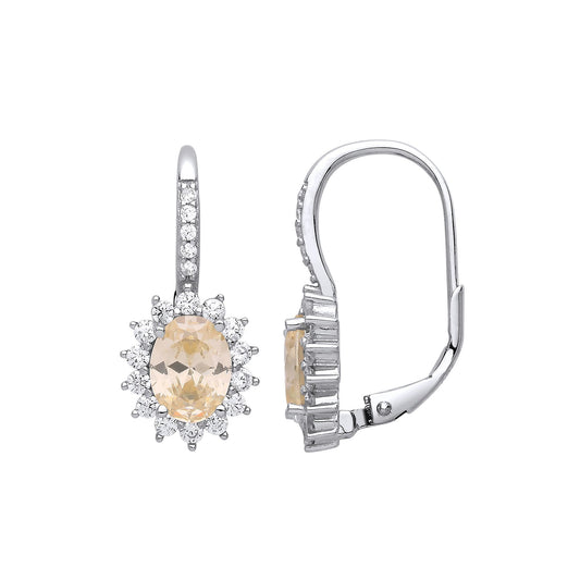 Silver Yellow Oval CZ Classic Cluster Drop Earrings - GVE817YC